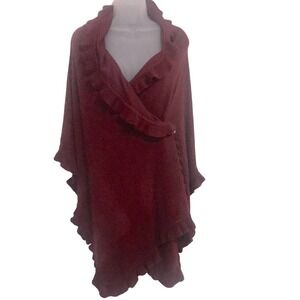 Collectioneighteen Red Cranberry Knit wrap, shawl, pashmina with ruffle trim Lg